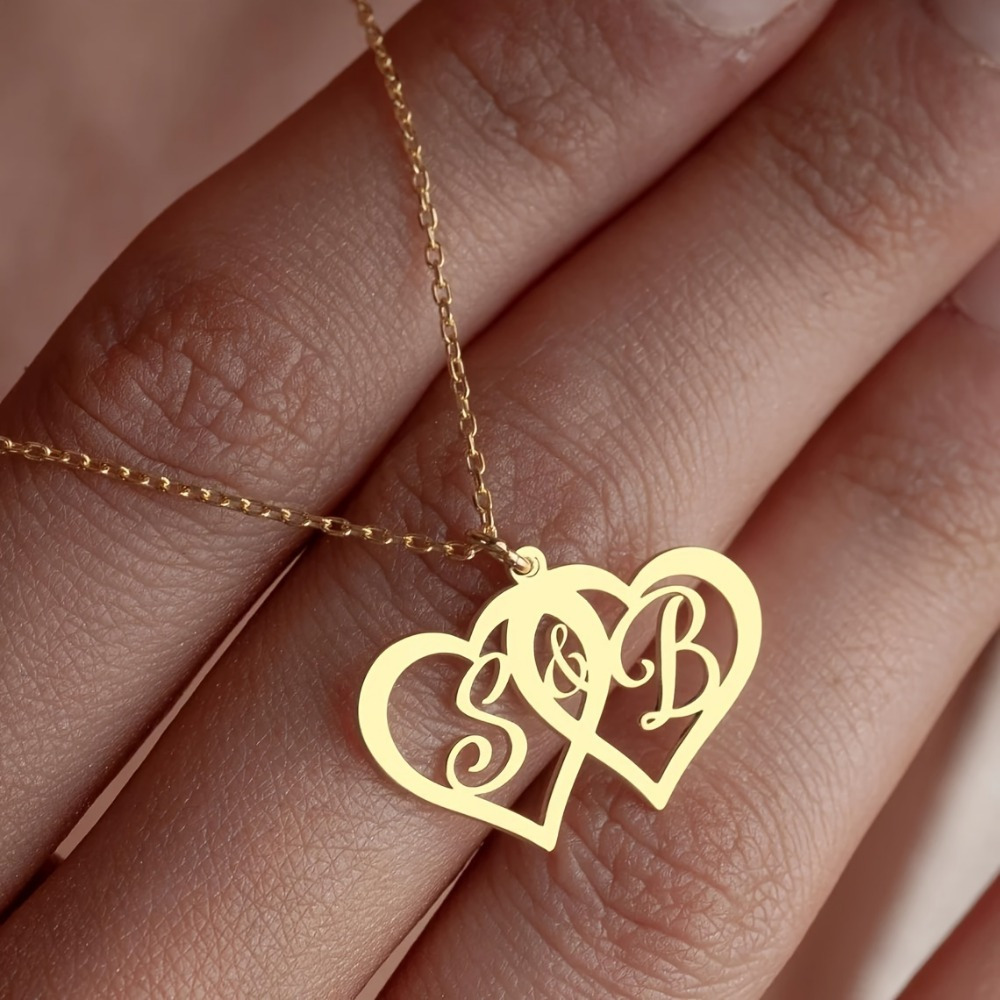 Custom Double Heart Letter Pendant Necklace — Romantic Gift